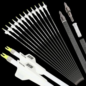 12pcs 32" Pure Carbon Arrows 2.5" Vanes SP250-400 Archery Recurve Bow Shoot 003" - Picture 1 of 15