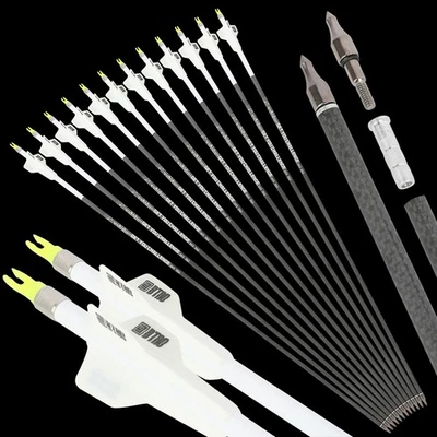 12pcs 32" Pure Carbon Arrows 2.5" Vanes SP250-400 Archery Recurve Bow Shoot 003" - Image 1 of 4
