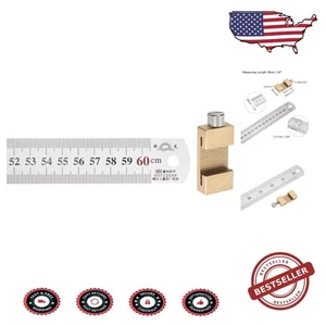 2-in-1 Stainless Steel Ruler with Scriber Block - 60cm/24 in Gold Tone - Picture 1 of 7