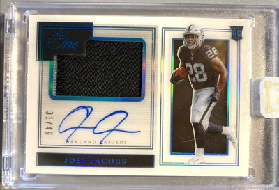 2019 Panini One #114 Premium Rookie Patch Autographs Josh Jacobs /49 Packers RC - Image 1 of 2