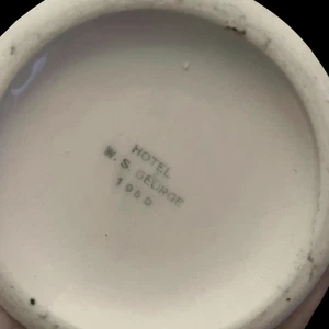 Vintage Ironstone Shaving Mug "Hotel WS George" White w/ Porcelain Strainer - Picture 1 of 5