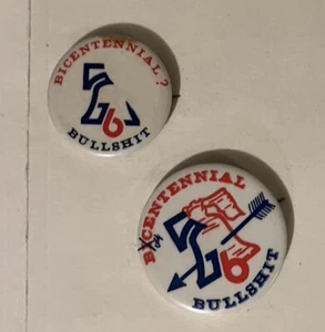VTG 1976 2 Pins Buttons BICENTENNIAL BULLSHIT PHILADELPHIA LIBERTY BELL Badges - Picture 1 of 9