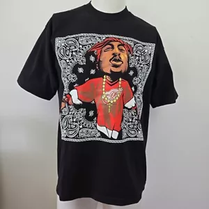 Vintage 90s Y2K Tupac Bandana Print Graphic T Shirt Pro Club Heavyweight L Black - Picture 1 of 14