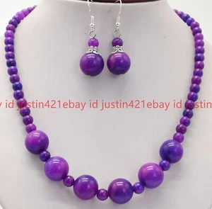 Natural 6-14mm Purple Sugilite Round Beads Gemstone Necklace 18" Earrings AAA - Picture 1 of 12