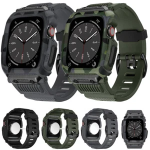 Military iWatch Band Strap+Rugged Case For Apple Watch Series 8 7 6 5 4 3 2 1 SE - Picture 1 of 44