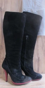 Stephane Kelian Damenschuhe Stiefel hoch kniehoch schwarz Wildleder rosa Absatz Größe 4M - Bild 1 von 12