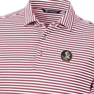 Cutter & Buck Florida State Seminoles Red Virtue Eco Pique Stripes S/S Polo XXL - Picture 1 of 5