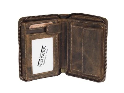 Portafoglio Greenburry in Pelle Piccolo Marrone con Portamonete chiusura con zip - Immagine 1 di 4