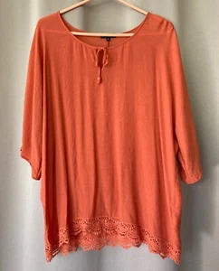 NOTATIONS TOP Tunika Shirt dunkel lachs mit Spitzenbesatz Damen XL Bluse - Bild 1 von 3