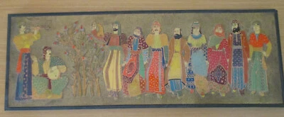 Altes Wandbild Bild Russische Emaille auf Kupfer Feierszene mit russ. Trachten - Bild 1 von 4