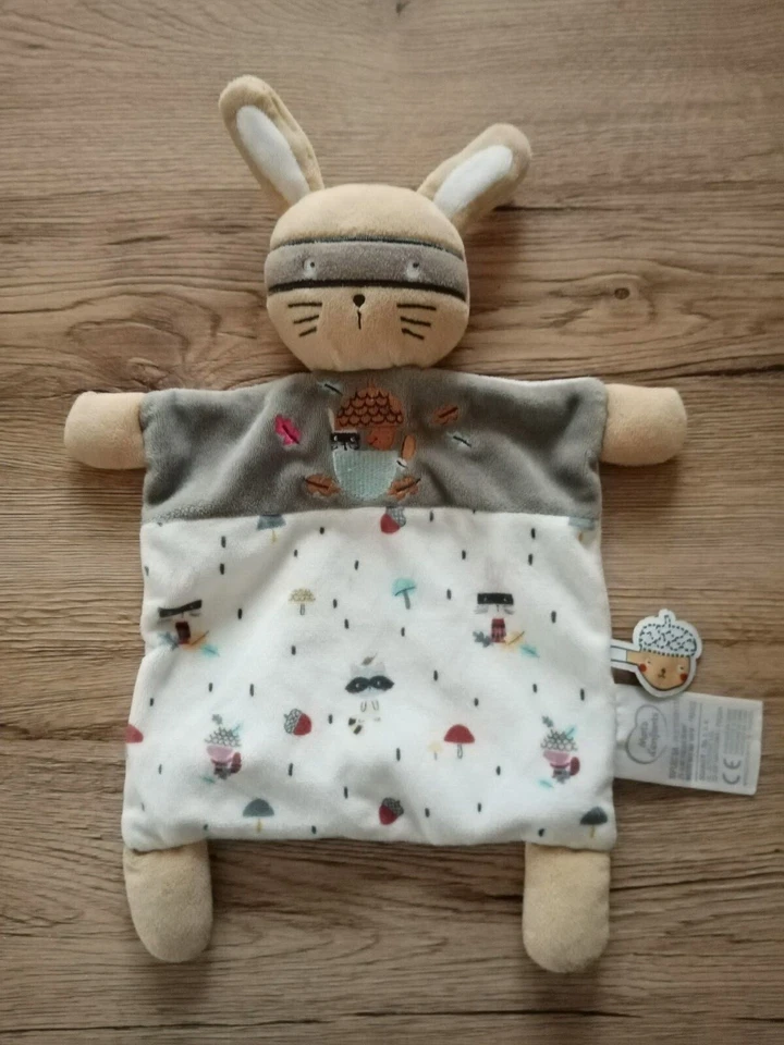 Doudou Plat Lapin Masqué Gris Champignon Gland Mots D'Enfants Leclerc - Photo 1/1