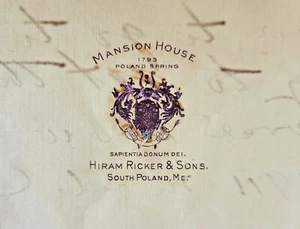 1911 POLENFRÜHLING, MAINE MANSION HAUS BUCHSTABE HIRAM RICKER & SONS CREST HALSELL - Bild 1 von 3