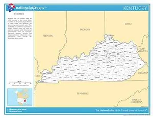 Kentucky State Counties mit Städten laminierte Wandkarte - Bild 1 von 1