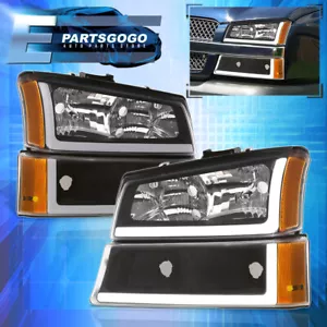 For 03-06 Chevy Silverado 1500 2500 LED DRL Black Amber Headlights + Bumper Lamp - Picture 1 of 6