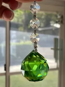GREEN CHANDELIER CRYSTAL BALL FENG SHUI Sphere Sun Catcher Prism Part K9 40mm - Picture 1 of 10