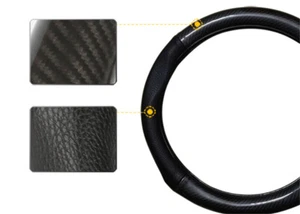 Car Steering Wheel Cover Protector Trim Carbon Fiber Stitching Leather Non-slip - Picture 1 of 11