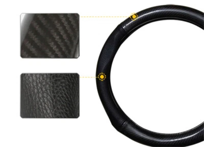 Car Steering Wheel Cover Protector Trim Carbon Fiber Stitching Leather Non-slip - Image 1 of 4