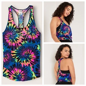 VS VICTORIAS SECRET PINK  ULTIMATE KNIT RACERBACK TANK TOP RAINBOW TIE DYE M - Picture 1 of 5
