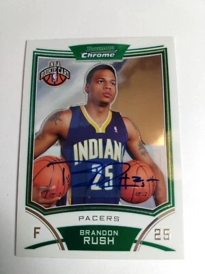 Tarjeta automática Bowman 2008-09 cromada Brandon Rush radiocontrol novato #182 Indiana Pacers Topps Foto 1 de 2