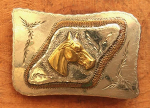 Vintage Hand Made Engraved Cowboy Cowgirl Horse Head Western Belt Buckle - Picture 1 of 3