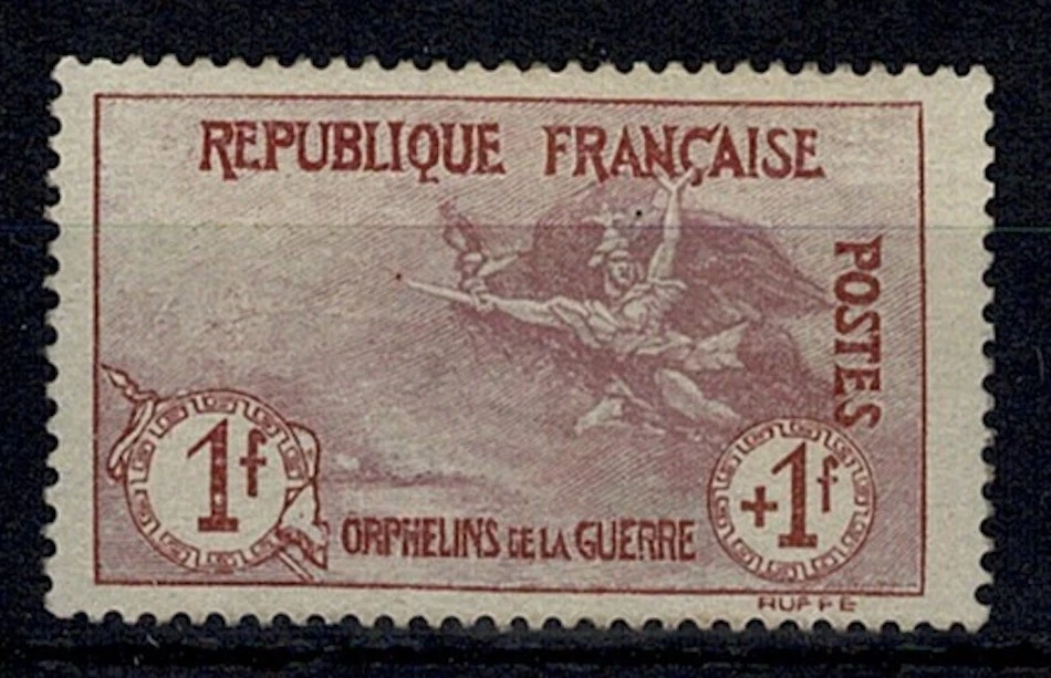 FRANCE YVERT 154 SCOTT B9 "WAR ORPHANS MARSEILLAISE 1F+1F CARMINE" MNH F-VF Y062 - Image 1 of 2