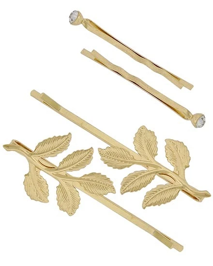 Juego de accesorios para el cabello 13b 4 hojas de oro brillante y estrás bobby pin Foto 1 de 1