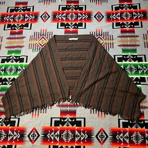 Vintage Pendleton Wool Shawl Cape Poncho Fringe One Size Striped Knit D6 - Picture 1 of 11