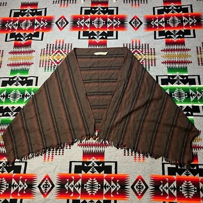 Vintage Pendleton Wool Shawl Cape Poncho Fringe One Size Striped Knit D6 - Image 1 of 4