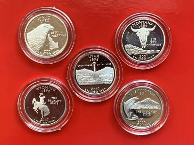 2007 S State Quarters Silver GEM Proof 5-Coins Set MT WY WA UT ID States SF Mint - Image 1 of 4