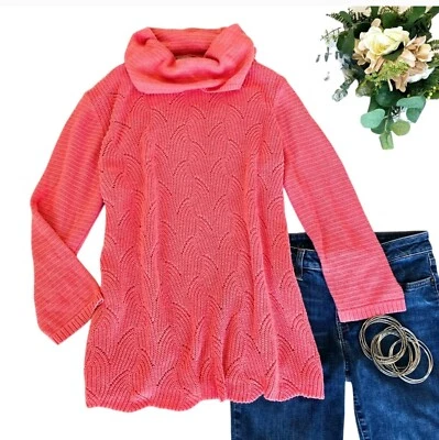 Suéter para mujer Chico's 3 talla grande rosa naranja capucha suelta cuello tejido invierno Foto 1 de 4