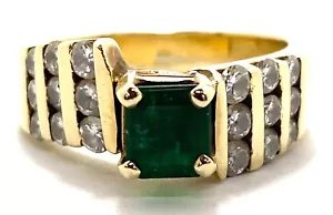 14CT Yellow Gold Emerald and Diamond Ring 6.8G 585 - Picture 1 of 7