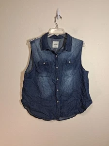 Canotta Mudd Denim camicia con bottoni pizzo accento boho rustica western taglia XL blu - Foto 1 di 5