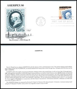 1985 Ameripex '86 philately exhibition Sc 2145 FDC with Artmaster cachet - Picture 1 of 1