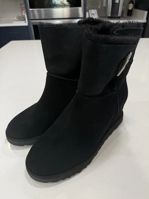 UGG Women’s Classic Femme Toggle Wedge In Black Suede Size 12 US MSRP $170 - Image 1 of 4