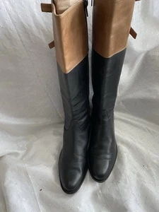 Corso Como Tan Leather Top Black Bottom Zip Knee High Riding Boots Sz 7 1/2 - Picture 1 of 15