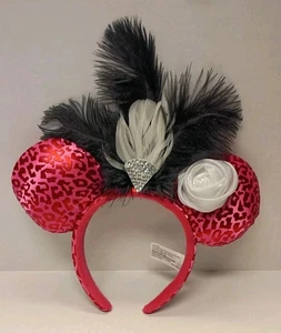 Disney Parks Minnie Ohren Halloween Stirnband Flapper rosa Gepard Federn - Bild 1 von 9