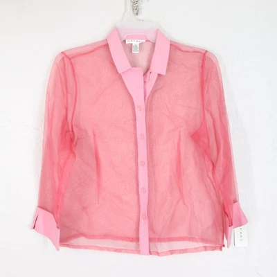 Rafael Top M 透明粉红色衬衫纽扣前 3/4 袖开衩亚麻装饰领 — 第 1/4 张图片