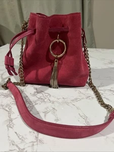 Jimmy Choo Callie Drawstring Shoulder Bag Suede Leather Pink Italy With Dust - Picture 1 of 12