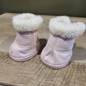 Costruisci un orso rosa scamosciato sherpa stivali scarpe peluche accessorio bambola vestiti inverno - Foto 1 di 6