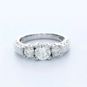 Solid 14K Gold 3-Stone Engagement Ring 1.79 Carat Round Lab-Grown Diamond E VS2 - Picture 1 of 5