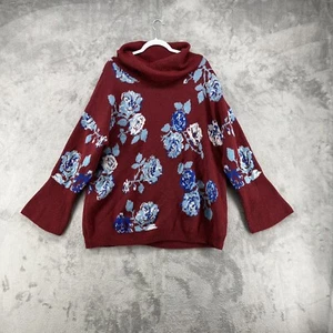 The Pioneer Woman Sweater Womens 3XL Red Floral Jacquard Cowl Neck Tunic Stretch - Picture 1 of 14
