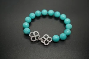 Genuine Amazonite Beaded Bracelet 10mm Blue Amazonite Silver Buckle Bracelet 7.5 - Picture 1 of 8