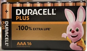 16 Duracell AAA MN2400 1.5V LR03 Alkaline Batteries - Plus 100% Extra Life - Picture 1 of 1