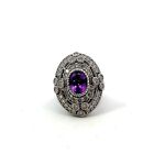 Judith Ripka Sterling Silver CZ Amethyst Large Halo Cocktail Band Ring