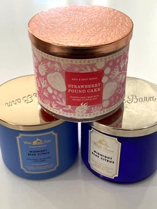 3 White Barn Bath and Body Works Candle Bundle 3-Wick Candles NEW Blue Citrus+St - Picture 1 of 7