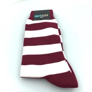 Hot Sox Mens Burgundy/White Striped Size 10-13 Socks (one pair) New - Picture 1 of 2