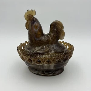 Vintage Imperial Glass Rooster Covered Nesting Candy Dish Caramel Tiny Chip - Picture 1 of 16