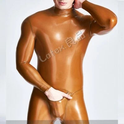 Latex catsuit men no zip neck entry with crotch pockets 0.4mm cusotm made - Image 1 of 4