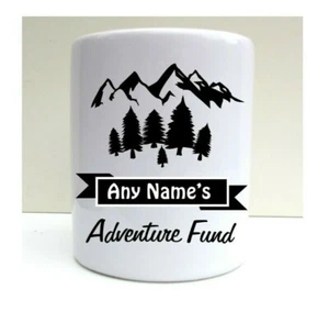 PERSONALISED ADVENTURE HOLIDAY FUND PRINT CERAMIC MONEY BOX SAVING POT - Picture 1 of 4