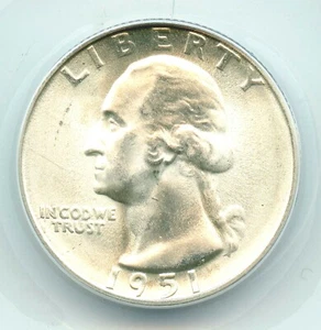 1951-S Washington Quarter, ANACS MS66 - Picture 1 of 3